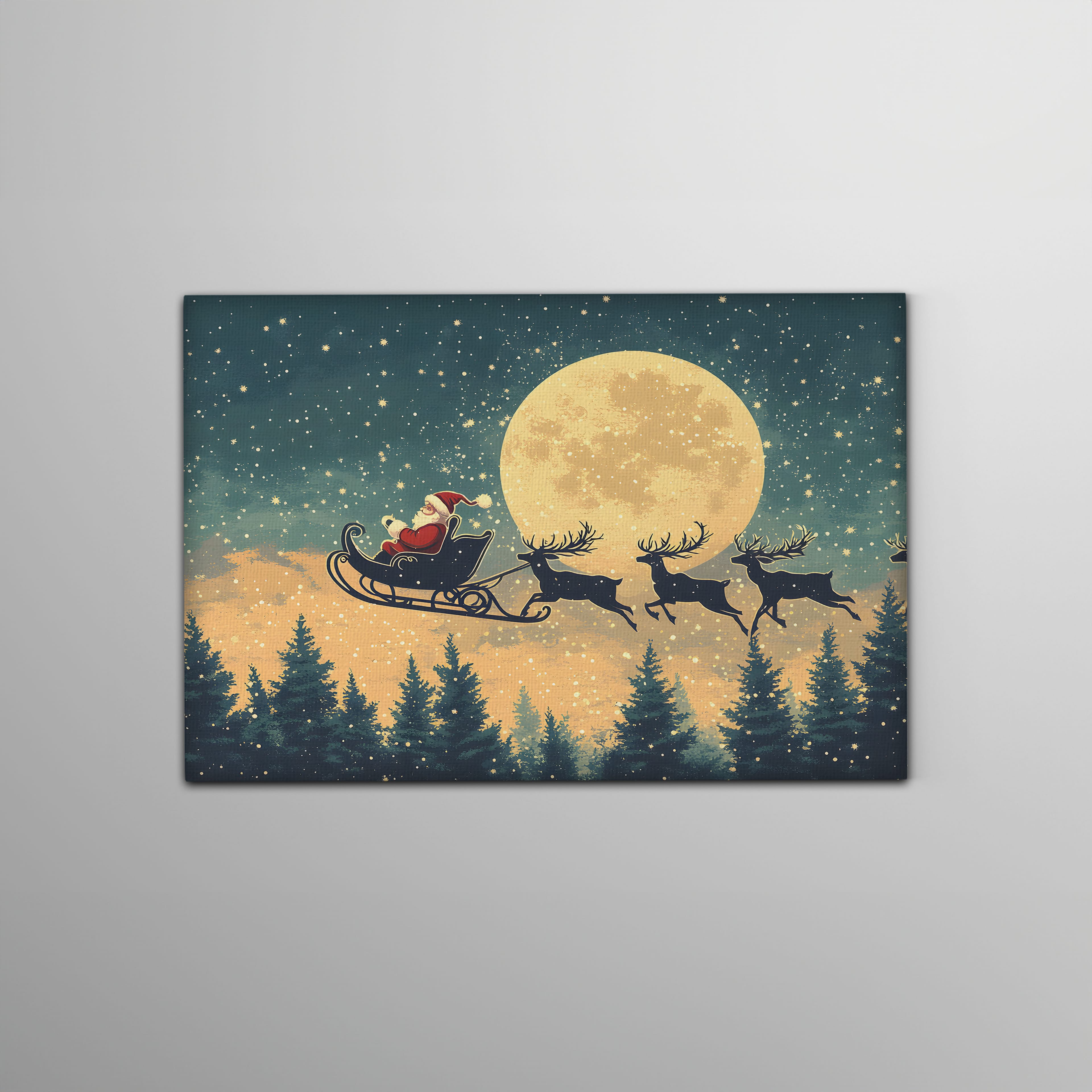 Dolunayda Noel Baba Kızağı Kanvas Tablo